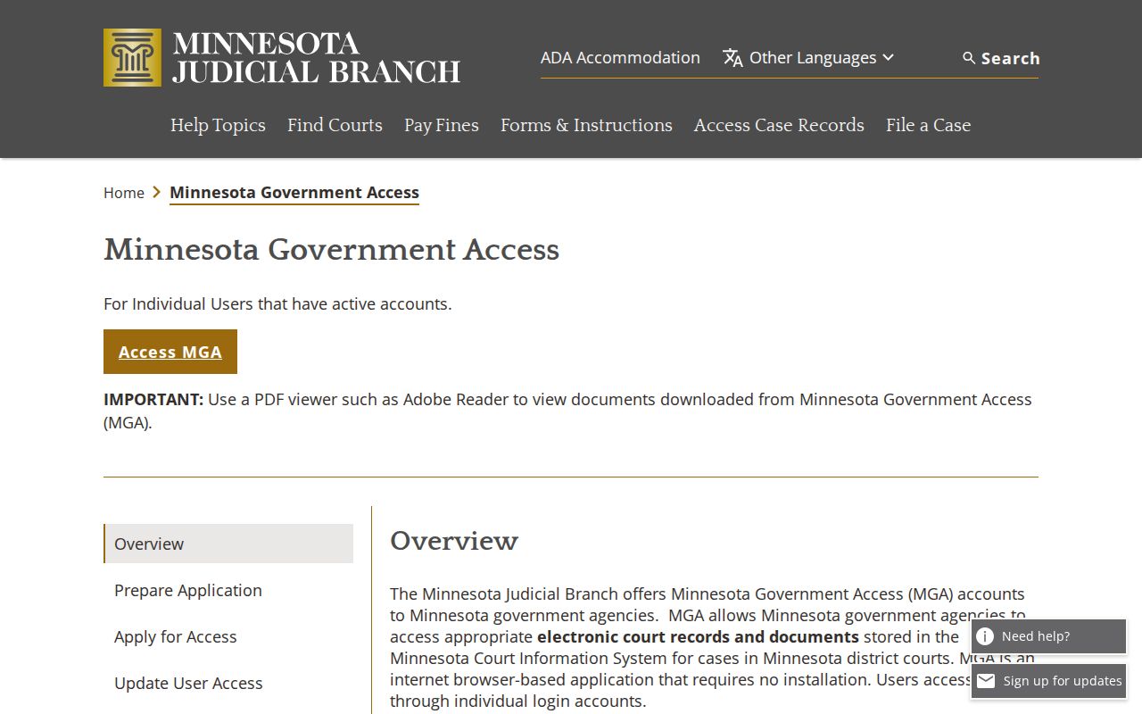 Minnesota Government Access page explaining why there is no all active warrants search for Martin County warrants