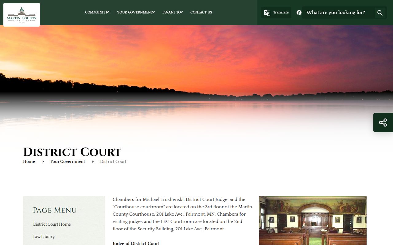 Martin County District Court page describing public access to Martin County warrant records