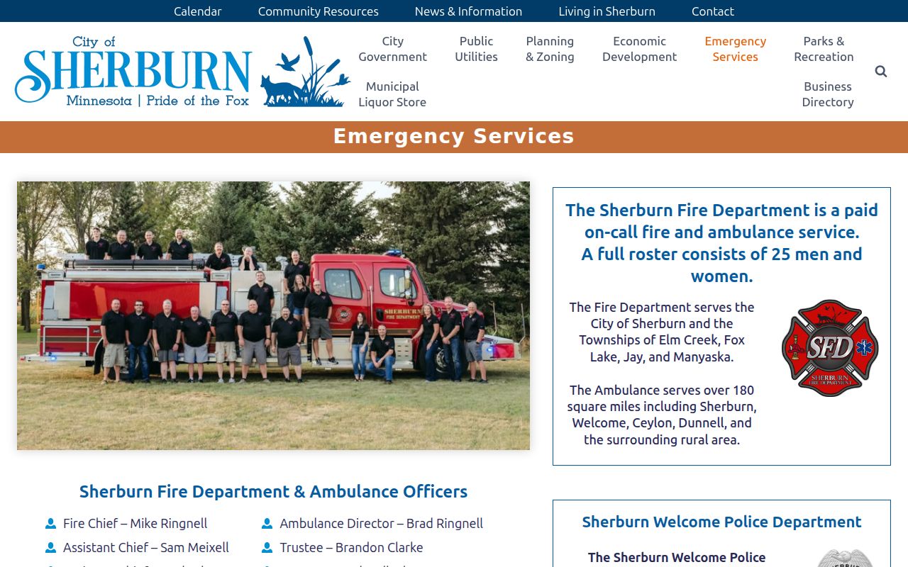Sherburn and Welcome police department contact page used for Sherburn warrant records questions in Martin County
